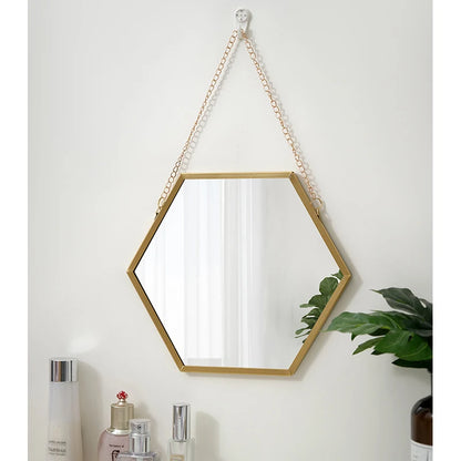 Hexagon Shape Decorative Mirror Wall Decor Makeup Hanging Mirror Bathroom Cosmetic Mirror Bedroom Room Wall Decoration