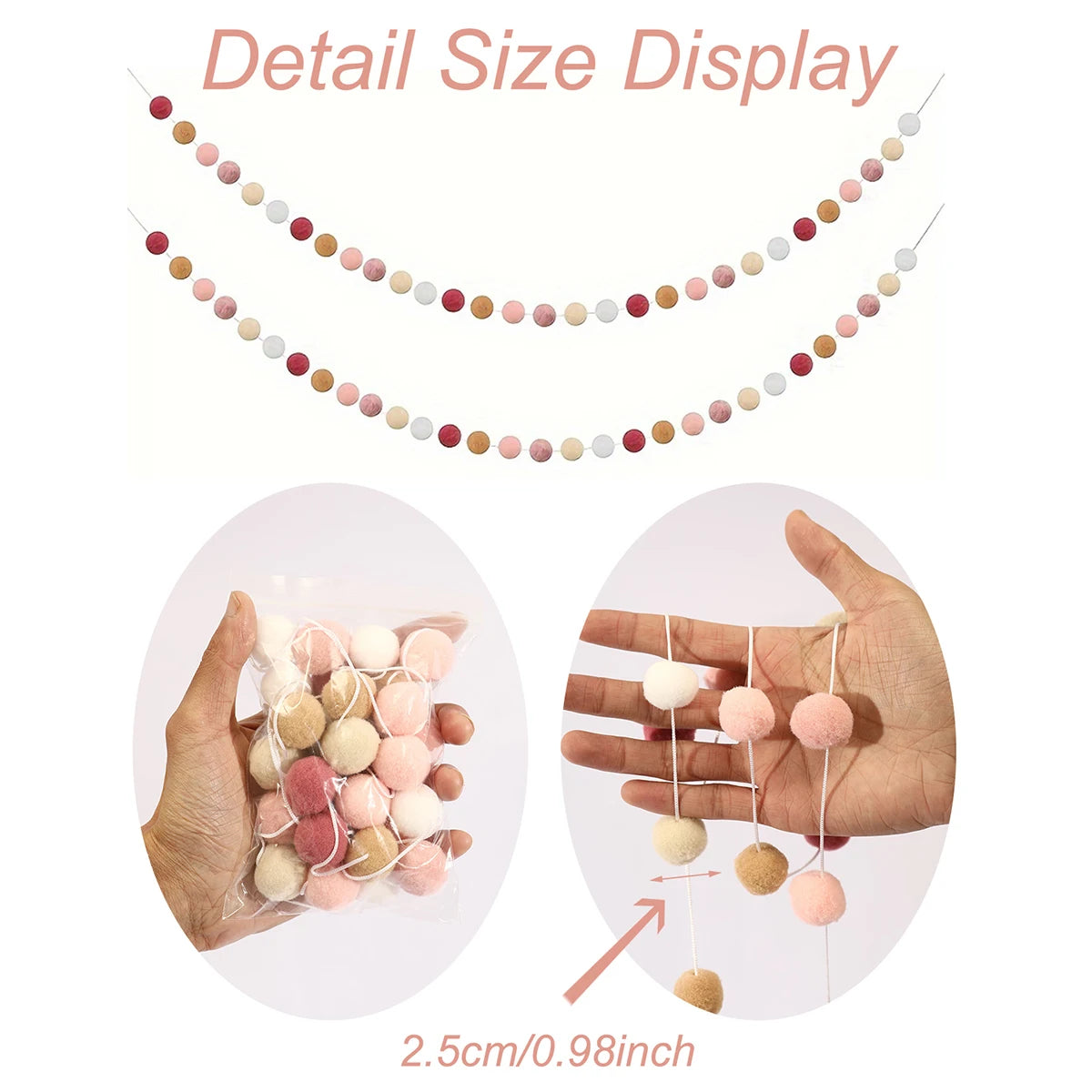 2M Felt Ball Garland Pompom String Ornaments For Boho Home Bedroom Decor Baby Shower Birthday Christmas Wall Decor