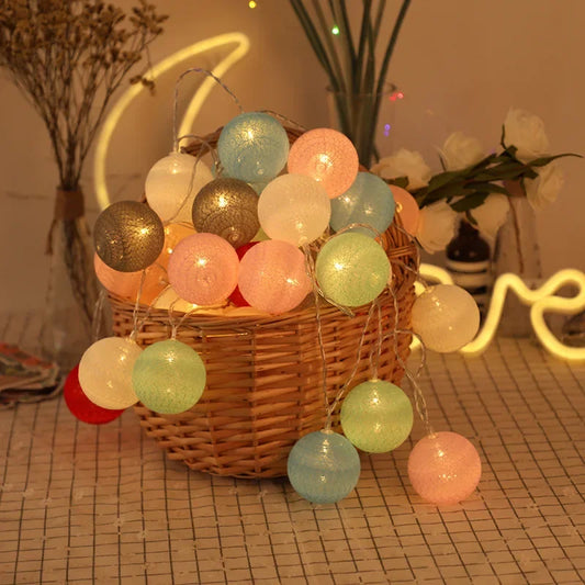20LED Cotton Balls String Lights Garland Fairy Street Lights Christmas Decorations for Home Outdoor Wedding Garden Patio Lights