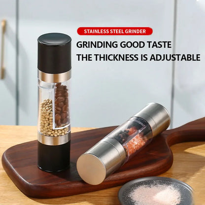 Manual Stainless Steel Salt and Pepper Grinder, Adjustable Ceramic Grinding Spice Mill, Kitchen Tool, 2 in 1