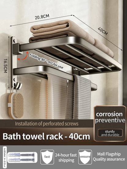 Upgrade And Thicken Grey/Black 40CM-60CM Towel Rack Space Aluminum Toilet Storage Rack Wall Mounted BathTowel Rack