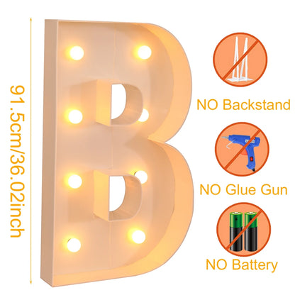 91.5CM Giant Letter Led Light Frame Box Baby Shower 1st Birthday Wedding Party Decor Christmas DIY Name Balloon Filling Box