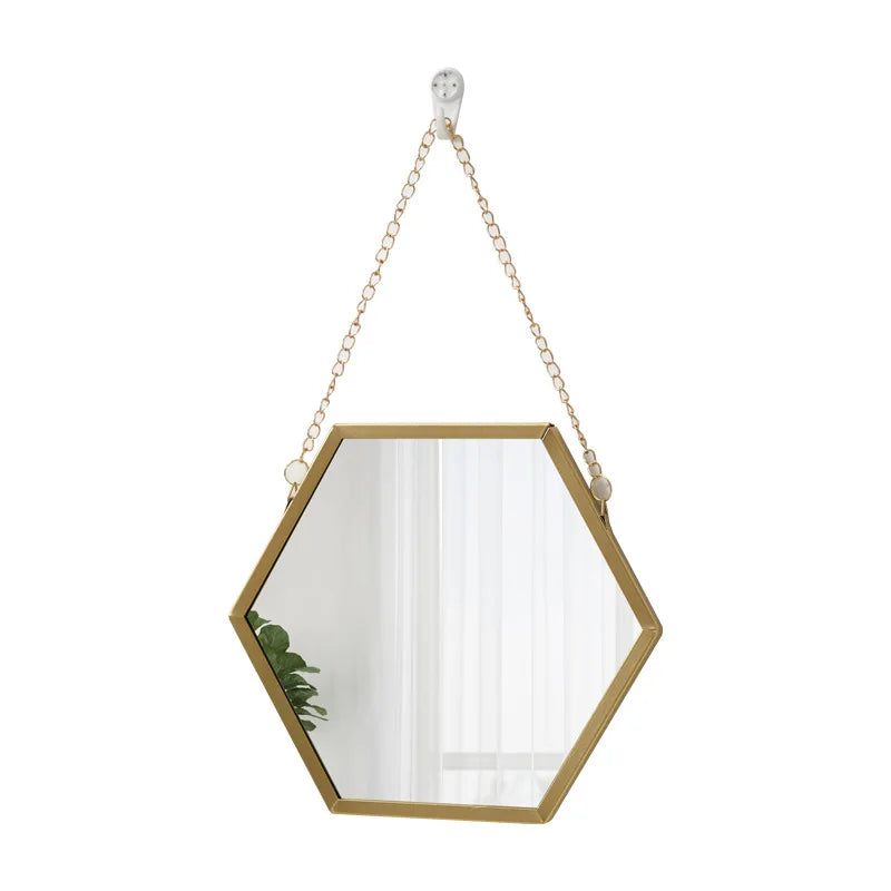 Hexagon Shape Decorative Mirror Wall Decor Makeup Hanging Mirror Bathroom Cosmetic Mirror Bedroom Room Wall Decoration