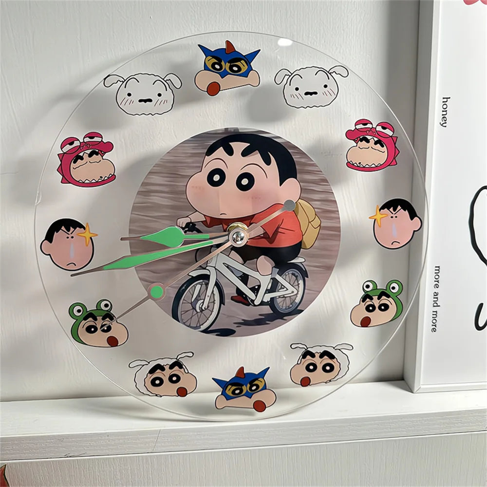 Kawaii Anime Crayon Shin-Chan Acrylic Clock Creative Simple Desktop Decration Cute Wall Hanging Clocks No Battery Girls Gifts