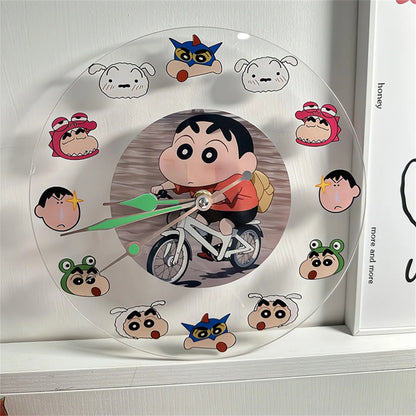 Kawaii Anime Crayon Shin-Chan Acrylic Clock Creative Simple Desktop Decration Cute Wall Hanging Clocks No Battery Girls Gifts