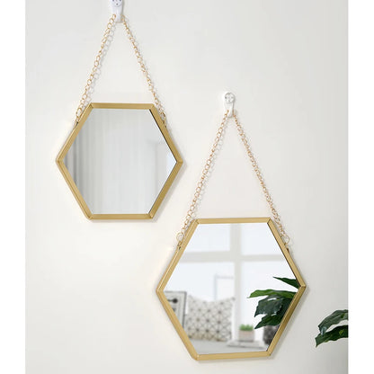 Hexagon Shape Decorative Mirror Wall Decor Makeup Hanging Mirror Bathroom Cosmetic Mirror Bedroom Room Wall Decoration