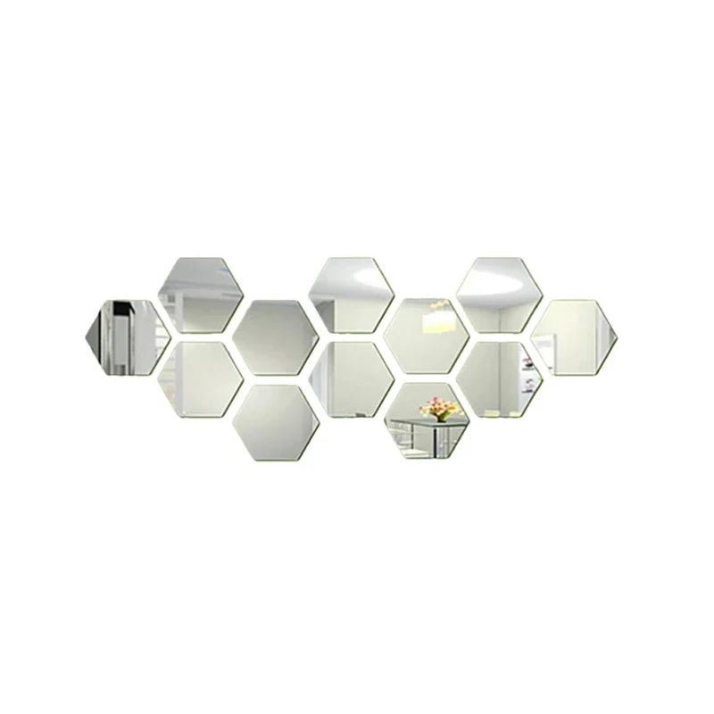 12 Self-adhesive Wall Stickers Living Room TV Background Wall Decoration Mirror Decoration Hexagonal Wall Stickers