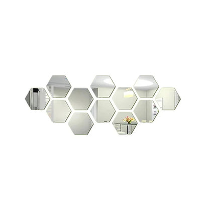 12 Self-adhesive Wall Stickers Living Room TV Background Wall Decoration Mirror Decoration Hexagonal Wall Stickers