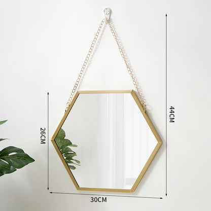 Hexagon Shape Decorative Mirror Wall Decor Makeup Hanging Mirror Bathroom Cosmetic Mirror Bedroom Room Wall Decoration