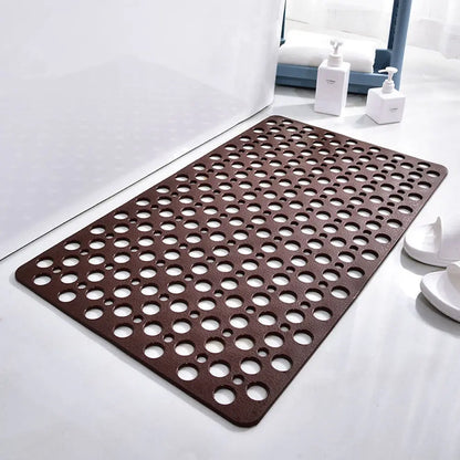 1pc Bathroom Non-Slip Mat With Suction Cup, 17x30inch Bath Rug, Shower Mat Round Hole Design, Bathroom Massage Ring, Quick Drain