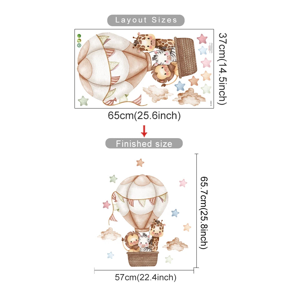 Cartoon Hot Air Balloon Animals Bear Rabbits Wall Stickers for Child Room Boy Room Decoration Nursery Baby Room Decoration Decal