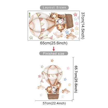 Cartoon Hot Air Balloon Animals Bear Rabbits Wall Stickers for Child Room Boy Room Decoration Nursery Baby Room Decoration Decal