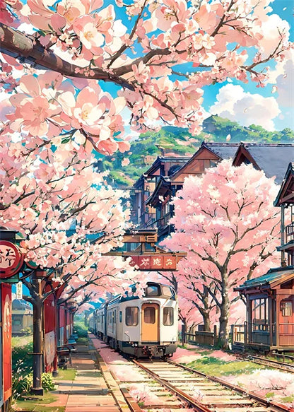 Japanese Street Scenery Sakura Architecture Canvas Posters and Prints Wall Art Paintings Mural for Modern Living Room Home Decor