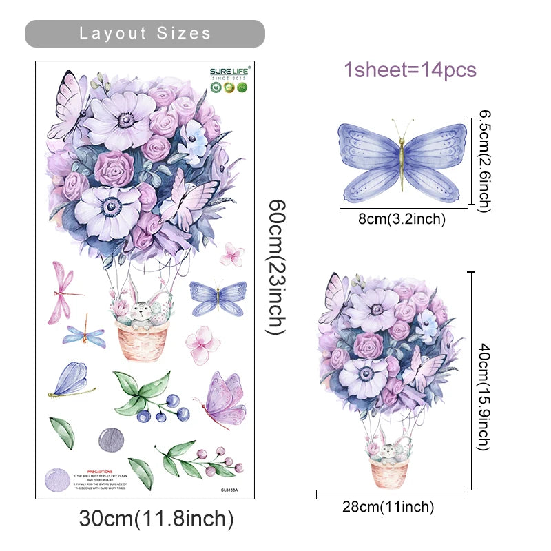 Cartoon Hot Air Balloon Animals Bear Rabbits Wall Stickers for Child Room Boy Room Decoration Nursery Baby Room Decoration Decal