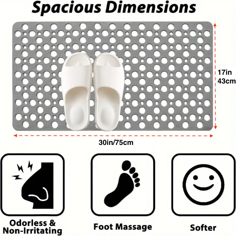 1pc Bathroom Non-Slip Mat With Suction Cup, 17x30inch Bath Rug, Shower Mat Round Hole Design, Bathroom Massage Ring, Quick Drain