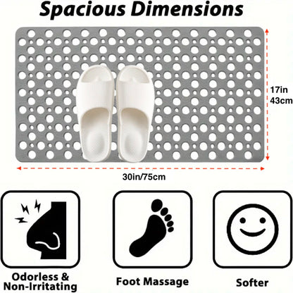 1pc Bathroom Non-Slip Mat With Suction Cup, 17x30inch Bath Rug, Shower Mat Round Hole Design, Bathroom Massage Ring, Quick Drain