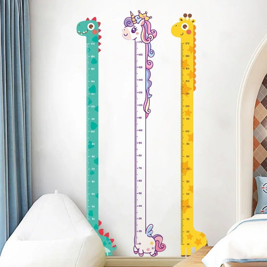 Whimsical Animal Growth Chart Wall Decals: Unicorn, Dino, Giraffe Height Stickers for Nursery & Kids Room Decor (Non-Branded)