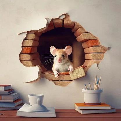 M735 Cute Mouse Hole Wall Sticker , Mouse Reading Book in Wall Hole decal, Mouse Hole Sticker, Mouse Reading Decor
