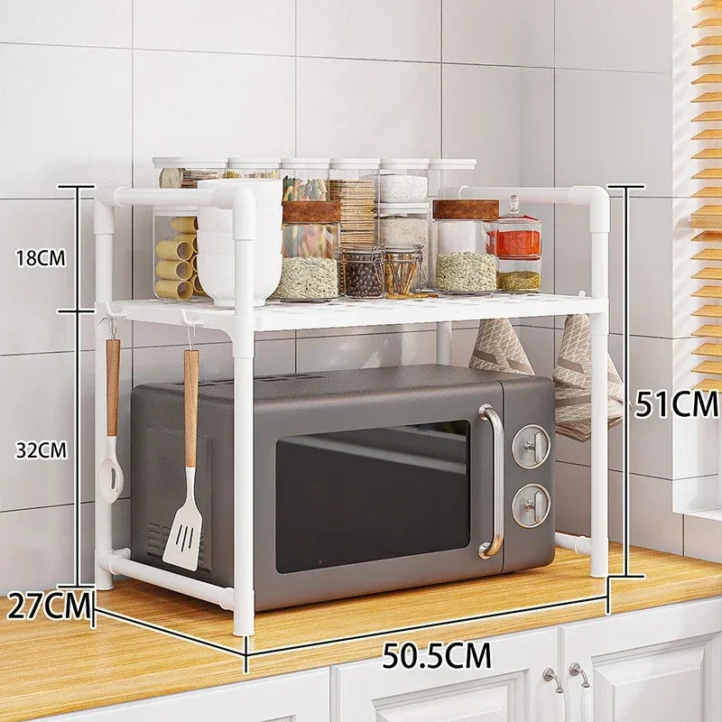 Multi-Layer Kitchen Storage Rack Condiment Organizer Shelf Microwave Shelf Simple Countertop Tidying Shelves Kitchen Accessories
