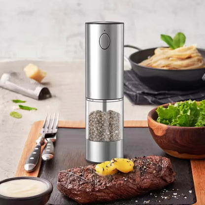 USB Rechargeable Automatic Pepper Grinder Salt And Pepper Mill Adjustable Coarseness Spice Grinder with LED Light for Kitchen