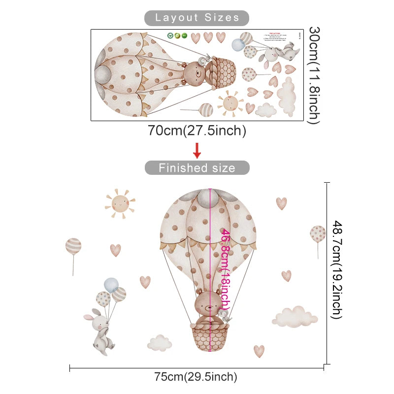 Cartoon Hot Air Balloon Animals Bear Rabbits Wall Stickers for Child Room Boy Room Decoration Nursery Baby Room Decoration Decal