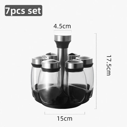 NEW Spice Jar Set Rack Glass Organizer Rotating Glass Seasoning Sugar Pepper Bottles Salt Shakers Holder Kitchen Storage Rack