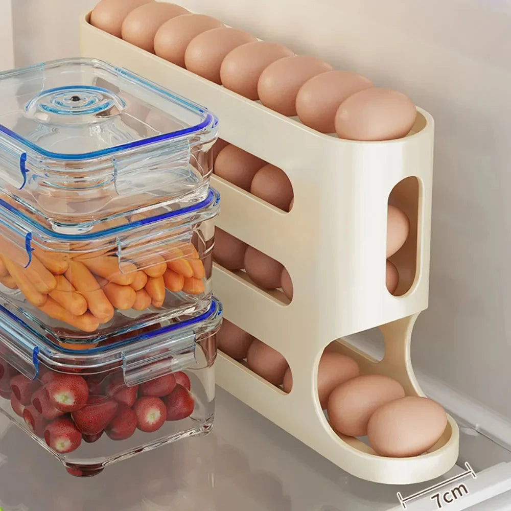 Egg dispenser 4-layer automatic rolling egg rack refrigerator egg storage box container Kitchen refrigerator storage device