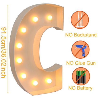 91.5CM Giant Letter Led Light Frame Box Baby Shower 1st Birthday Wedding Party Decor Christmas DIY Name Balloon Filling Box