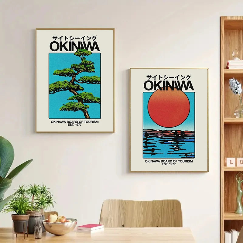 Japan Okinawa Travel Green Willow Tree Canvas Poster Abstract Open Your Mind Wall Art Prints for Modern Living Room Home Decor