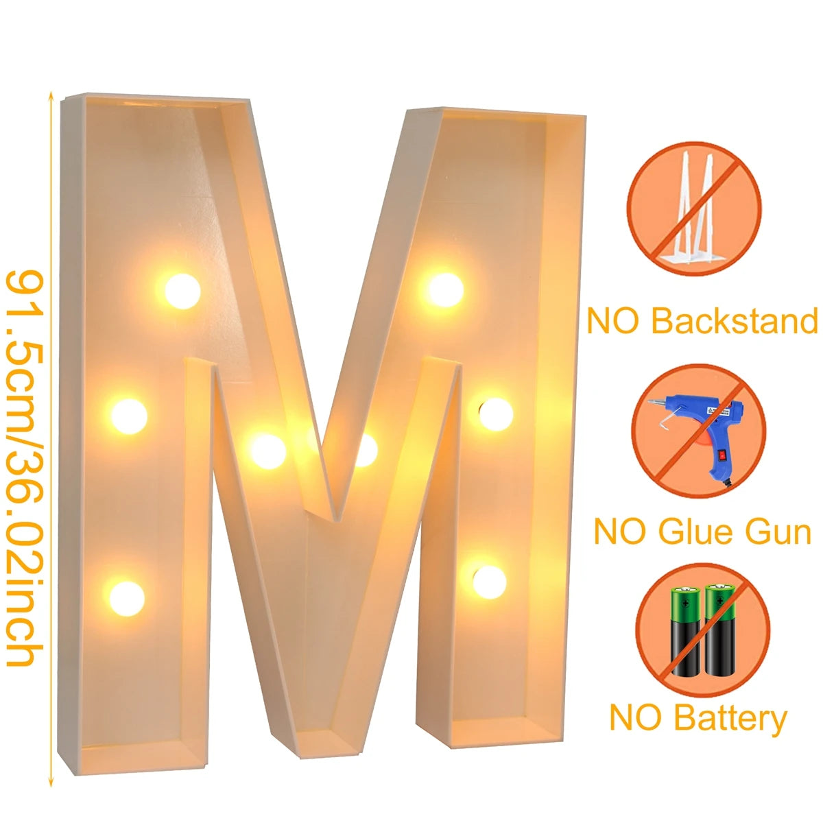 91.5CM Giant Letter Led Light Frame Box Baby Shower 1st Birthday Wedding Party Decor Christmas DIY Name Balloon Filling Box