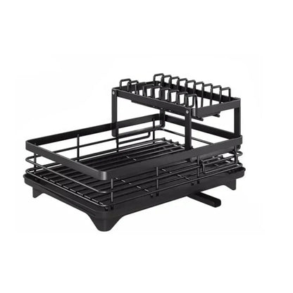 Dish Drying Rack Adjustable Kitchen Plates Organizer with Drainboard Over Sink Countertop Cutlery Storage Holde