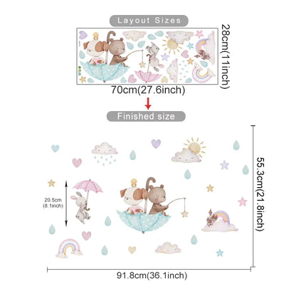 Cartoon Hot Air Balloon Animals Bear Rabbits Wall Stickers for Child Room Boy Room Decoration Nursery Baby Room Decoration Decal