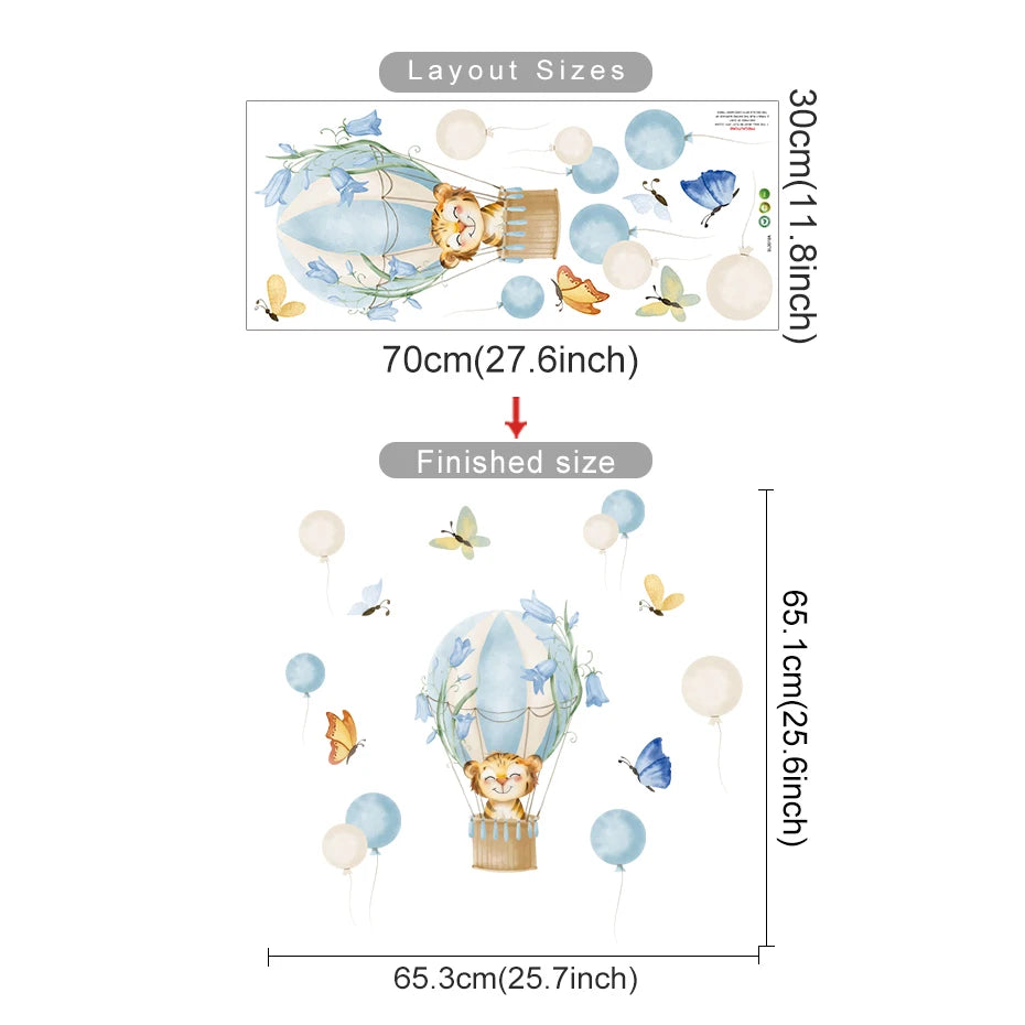 Cartoon Hot Air Balloon Animals Bear Rabbits Wall Stickers for Child Room Boy Room Decoration Nursery Baby Room Decoration Decal