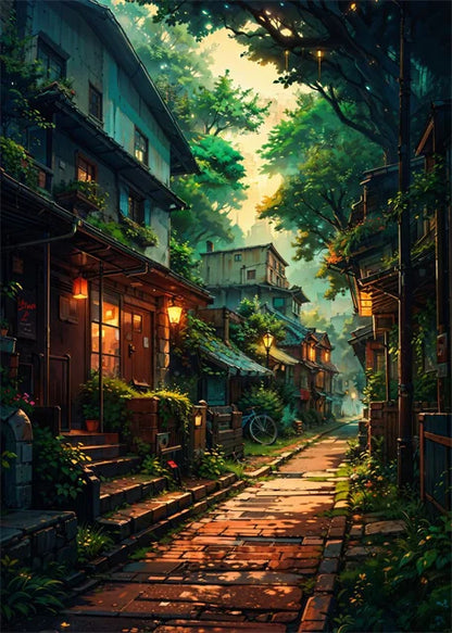 Japanese Street Scenery Sakura Architecture Canvas Posters and Prints Wall Art Paintings Mural for Modern Living Room Home Decor