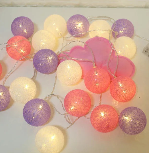 20LED Cotton Balls String Lights Garland Fairy Street Lights Christmas Decorations for Home Outdoor Wedding Garden Patio Lights