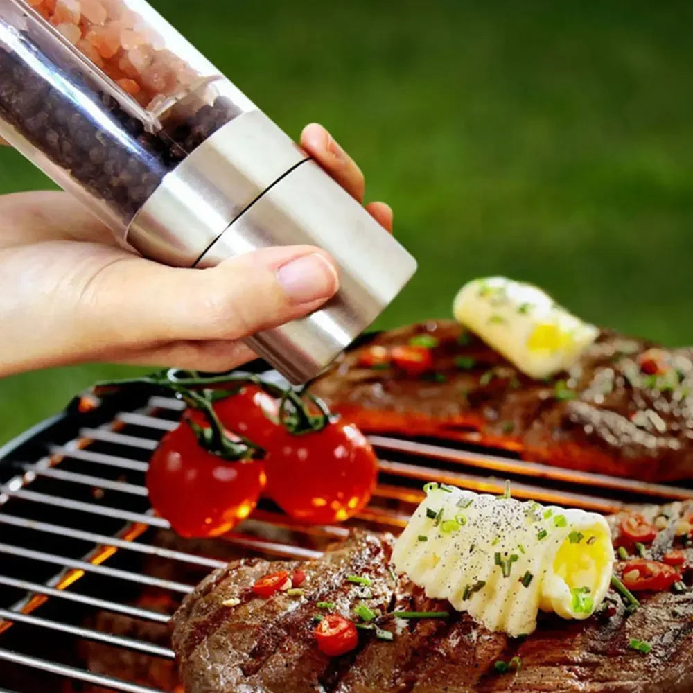 Manual Stainless Steel Salt and Pepper Grinder, Adjustable Ceramic Grinding Spice Mill, Kitchen Tool, 2 in 1