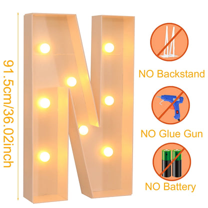 91.5CM Giant Letter Led Light Frame Box Baby Shower 1st Birthday Wedding Party Decor Christmas DIY Name Balloon Filling Box