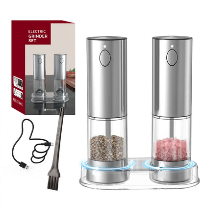 USB Rechargeable Automatic Pepper Grinder Salt And Pepper Mill Adjustable Coarseness Spice Grinder with LED Light for Kitchen