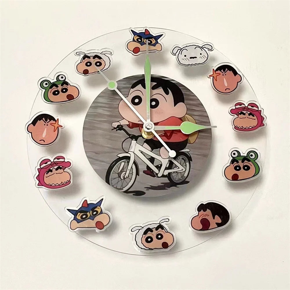 Kawaii Anime Crayon Shin-Chan Acrylic Clock Creative Simple Desktop Decration Cute Wall Hanging Clocks No Battery Girls Gifts