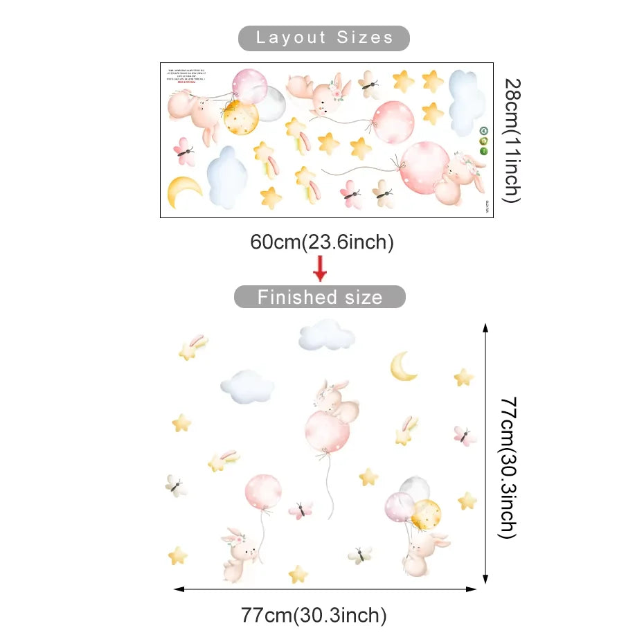 Cartoon Hot Air Balloon Animals Bear Rabbits Wall Stickers for Child Room Boy Room Decoration Nursery Baby Room Decoration Decal