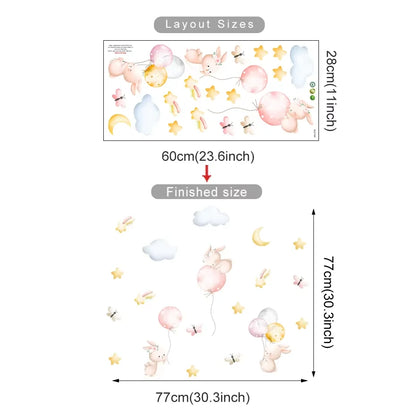 Cartoon Hot Air Balloon Animals Bear Rabbits Wall Stickers for Child Room Boy Room Decoration Nursery Baby Room Decoration Decal