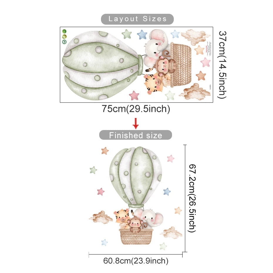 Cartoon Hot Air Balloon Animals Bear Rabbits Wall Stickers for Child Room Boy Room Decoration Nursery Baby Room Decoration Decal