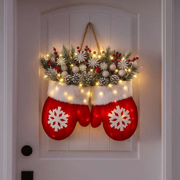 Twinkling Christmas Mitten Wreath